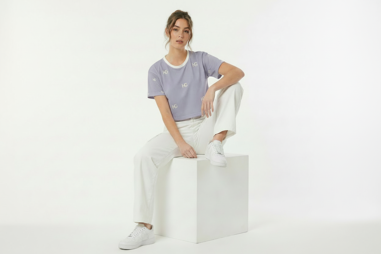 Lavender Monogram AOP Crop Tee